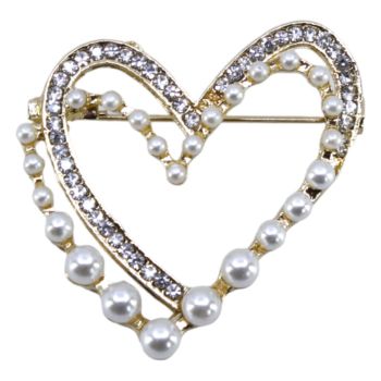 Venetti Diamante & Pearl Double Heart Brooch (£1.25 Each)