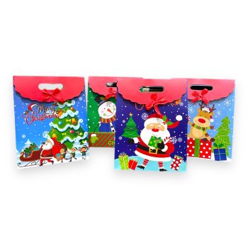 Large  size Assorted  Christmas design  gift bags with a velcro fastner and a decorative ribbon bow.

Available as a pack of 12 assorted.

Designs may vary slightly from those shown.

Size 25 x 31.5 x 12 cm

Discount available in quantity .