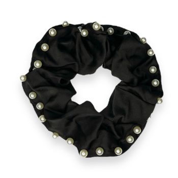 Black Matt Satin & Pearl Ladies Scrunchies