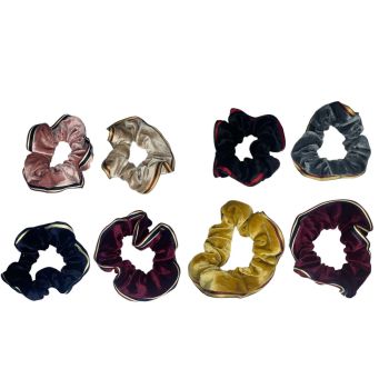 Velvet scrunchies with a cotton feel edging.
