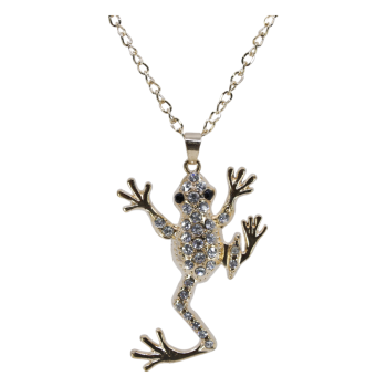 Gold or Rhodium colour plated frog design pendant with genuine Clear crystal stones.
