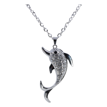 Gold or Rhodium colour plated dolphin design pendant with genuine Clear crystal stones.
