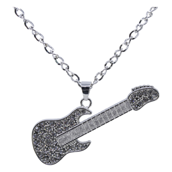 Gold or Rhodium colour plated guitar design pendant with genuine Clear crystal stones.