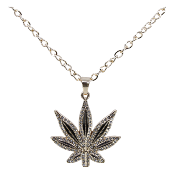 Gold or Rhodium colour plated cannabis leaf design pendant with genuine Clear crystal stones.
