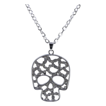 Gold or Rhodium colour plated skull design pendant with genuine Clear crystal stones.