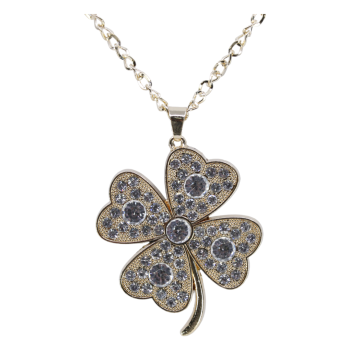 Gold or Rhodium colour plated luck 4 leaf clover design pendant with genuine Clear crystal stones.
