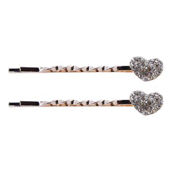 Rose Gold or Rhodium colour plated heart design heart hair slides with genuine Clear crystal stones.