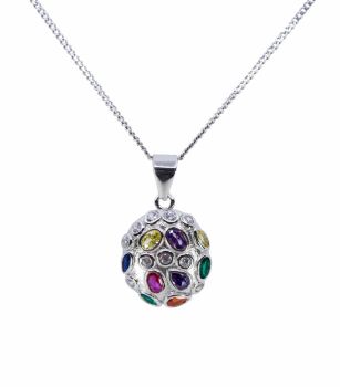 Rhodium plated sterling Silver pendant with multicolour cubic zirconia stones.
