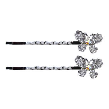 Rose Gold or Rhodium colour plated butterfly design hair slides with genuine Clear and AB crystal stones.
