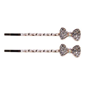 Rose Gold or Rhodium colour plated bow design hair slides with genuine Clear and AB crystal stones.
