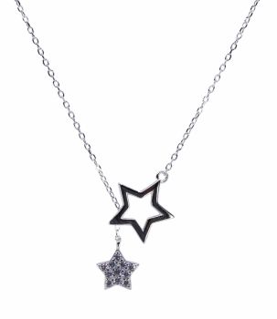 Rhodium plated sterling Silver star design necklace with Clear cubic zirconia stones.
