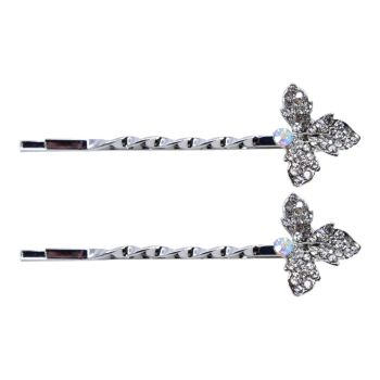 Rose Gold or Rhodium colour plated leaf design hair slides with genuine Clear and AB crystal stones.
