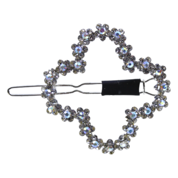 Rhodium colour plated flower hair clip with genuine Clear and AB crystal stones.
