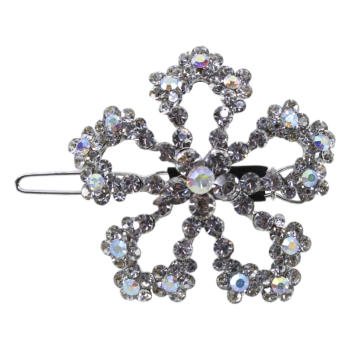 Rhodium colour plated flower hair clip with genuine Clear and AB crystal stones.
