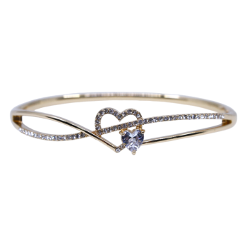 Gold or Rhodium colour plated love heart design bangle with genuine Clear crystal stones.
