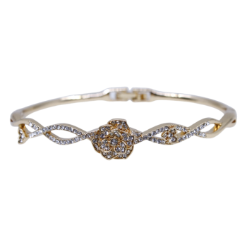 Gold or Rhodium colour plated floral design bangle with genuine Clear crystal stones.
