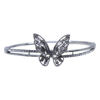 Gold or Rhodium colour plated butterfly design bangle with genuine Clear crystal stones.
