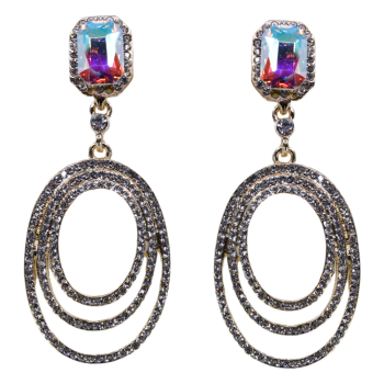 Gold or Rhodium colour plated pierced drop earrings with genuine Clear and AB crystal stones.

