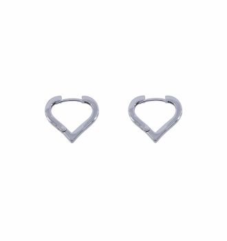 Rhodium plated sterling Silver heart shaped hinged huggie earrings.
