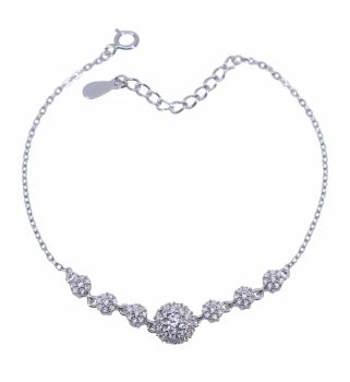 Rhodium plated sterling Silver bracelet with Clear cubic zirconia stones.
