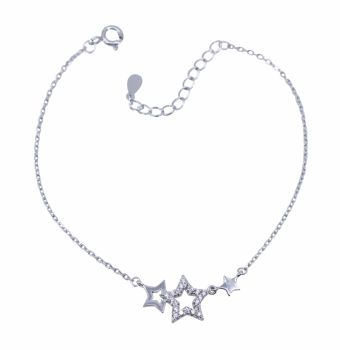 Rhodium colour plated star design bracelet with Clear cubic zirconia stones.
