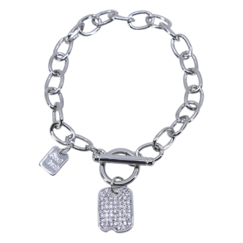 Rhodium or Gold colour plated t bar bracelet with genuine Clear crystal stones.
