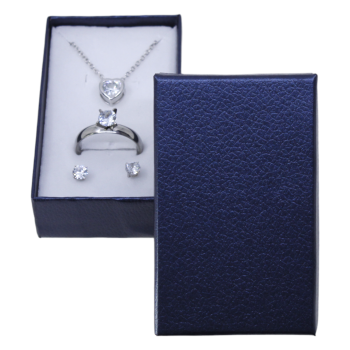 Navy leatherette card universal box with a White velvet covered foam insert.
Ideal for cufflinks, double rings, jewellery sets.
