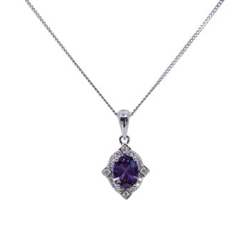 Rhodium plated sterling pendant with Clear and Amethyst cubic zirconia stones.
