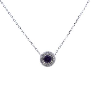 Rhodium plated sterling Silver necklace with Clear and Amethyst cubic zirconia stones.
