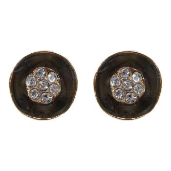 Gold colour plated clip-on stud earrings with genuine Clear crystal stones and coloured enamelling.
