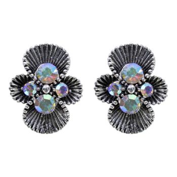 Oxidised rhodium colour plated clip-on stud earrings with genuine crystal stones.
