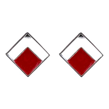 Rhodium colour plated clip-on earrings with coloured enamelling.
