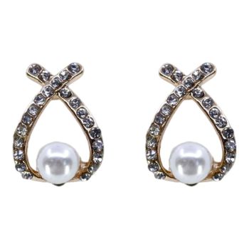Gold or Rhodium colour plated clip-on stud earrings with genuine Clear crystal stones and imitation pearls.
