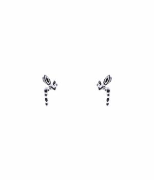 Rhodium plated sterling Silver fairy design stud earrings with Clear cubic zirconia stones.
