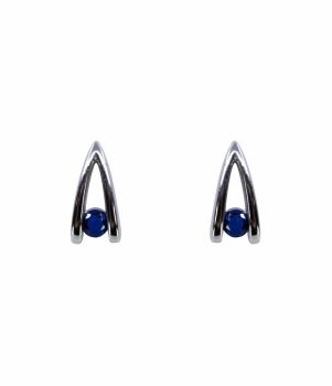 Rhodium plated sterling Silver stud earrings with Sapphire cubic zirconia stones.
