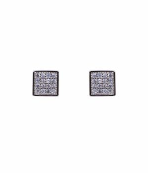 Rhodium plated sterling Silver square design stud earrings with Clear cubic zirconia stones.
