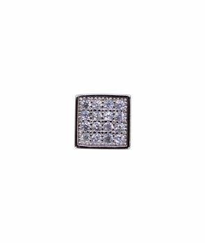 Rhodium plated sterling Silver gents single square design stud earring with Clear cubic zirconia stones.
