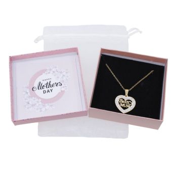 Boxed mothers day Best Mum pendant gift set.
Set includes a heart shaped pendant with a best mum design decorated with genuine Clear crystal stones.