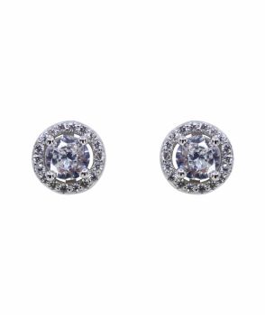 Rhodium plated sterling Silver stud earrings with Clear cubic zirconia stones.
