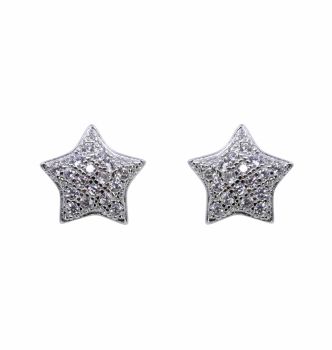 Rhodium plated sterling Silver star design stud earrings with Clear cubic zirconia stones.
