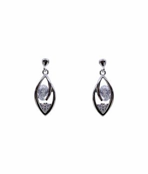 Rhodium plated sterling Silver drop earrings with Clear cubic zirconia stones.
