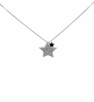 Rhodium plated Sterling silver star design pendant with Clear cubic zirconia stones.
