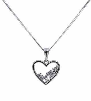 Rhodium plated sterling Silver heart design pendant with Clear cubic zirconia stones.
