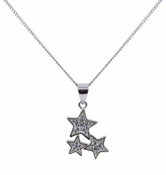 Rhodium plated sterling Silver star design pendant with Clear cubic zirconia stones.