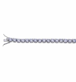 Rhodium plated sterling Silver tennis bracelet with 6mm Clear cubic zirconia stones.
