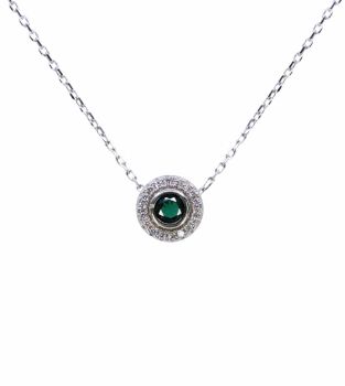 Rhodium plated sterling Silver necklace with Clear and Emerald cubic zirconia stones.