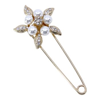 Venetti Diamante & Pearl Flower Safety Pin Brooch