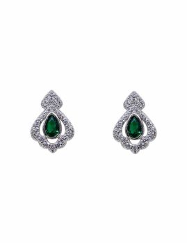 Rhodium plated sterling silver stud earrings with Clear and Emerald cubic zirconia stones.
