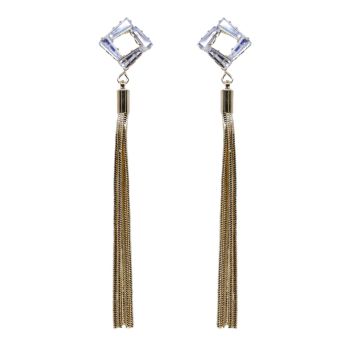 Gold or Rhodium colour plated pierced drop earrings with genuine Clear crystal stones.
