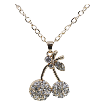 Gold or Rhodium colour plated cherry design pendant with genuine Clear crystal stones.
